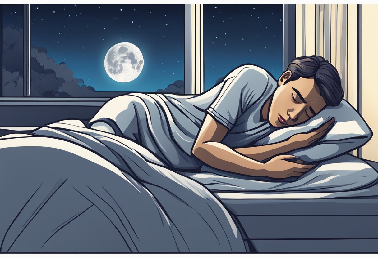 Man laying in bed trying to sleep but squeezing his pilloww from tooth pain.