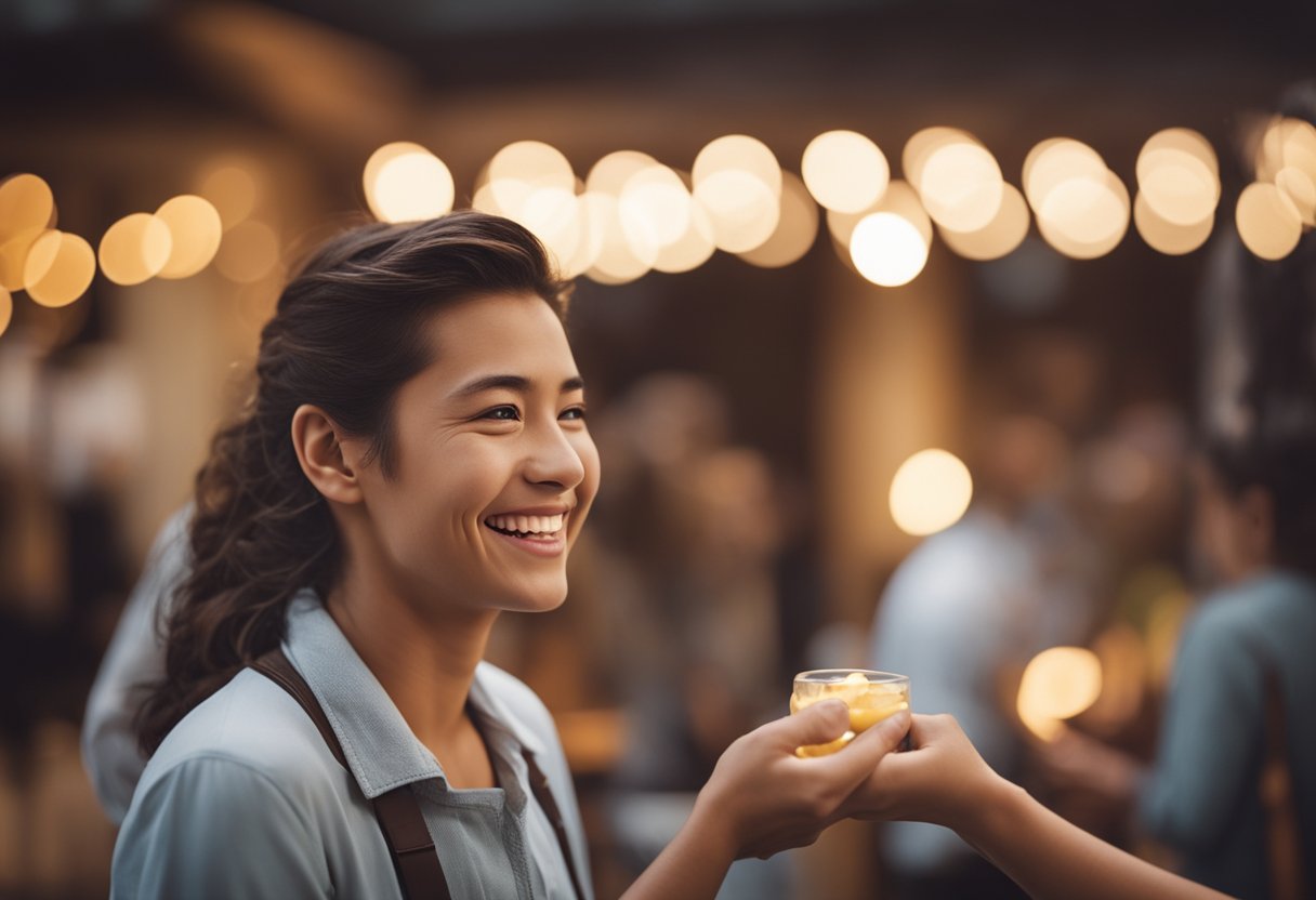 person smiling at another person feeling happy